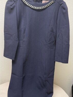 Philosophy Navy Pea Coat with Silver Chain Detail